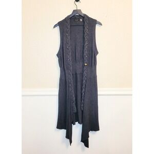 FYLO Open Front Cardigan Vest Sweater Braided Hem Asymmetrical Grey Large‎
